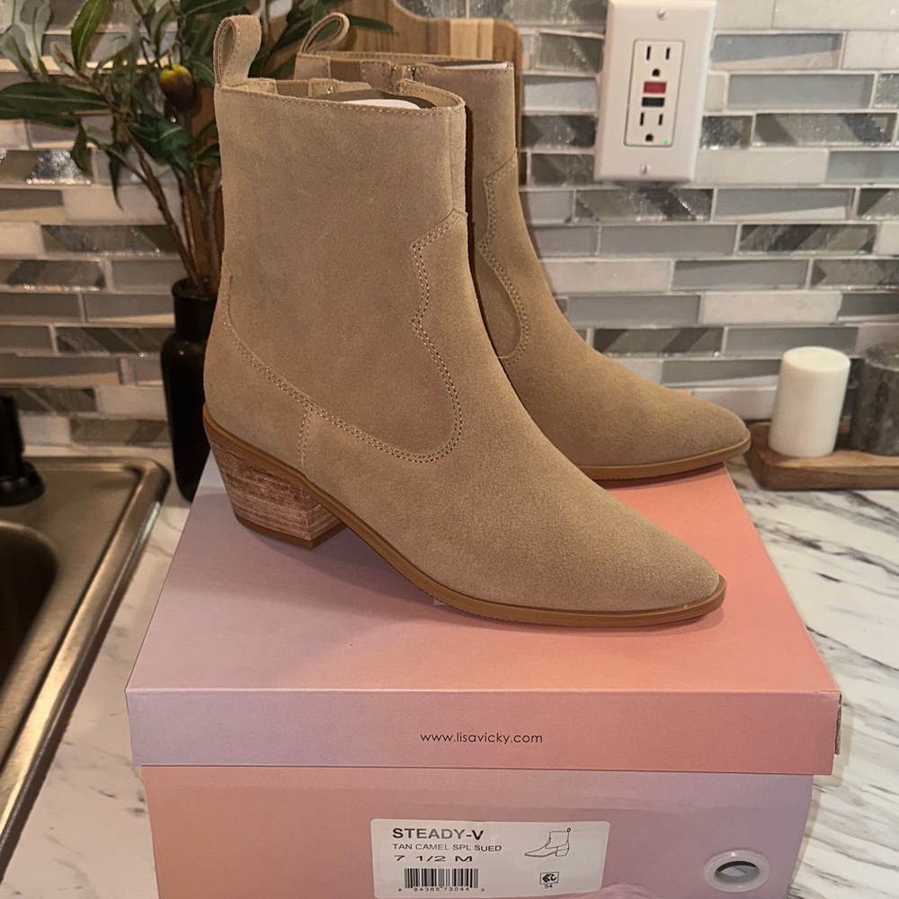 Tan Camel Suede Women's Ankle Western Boots